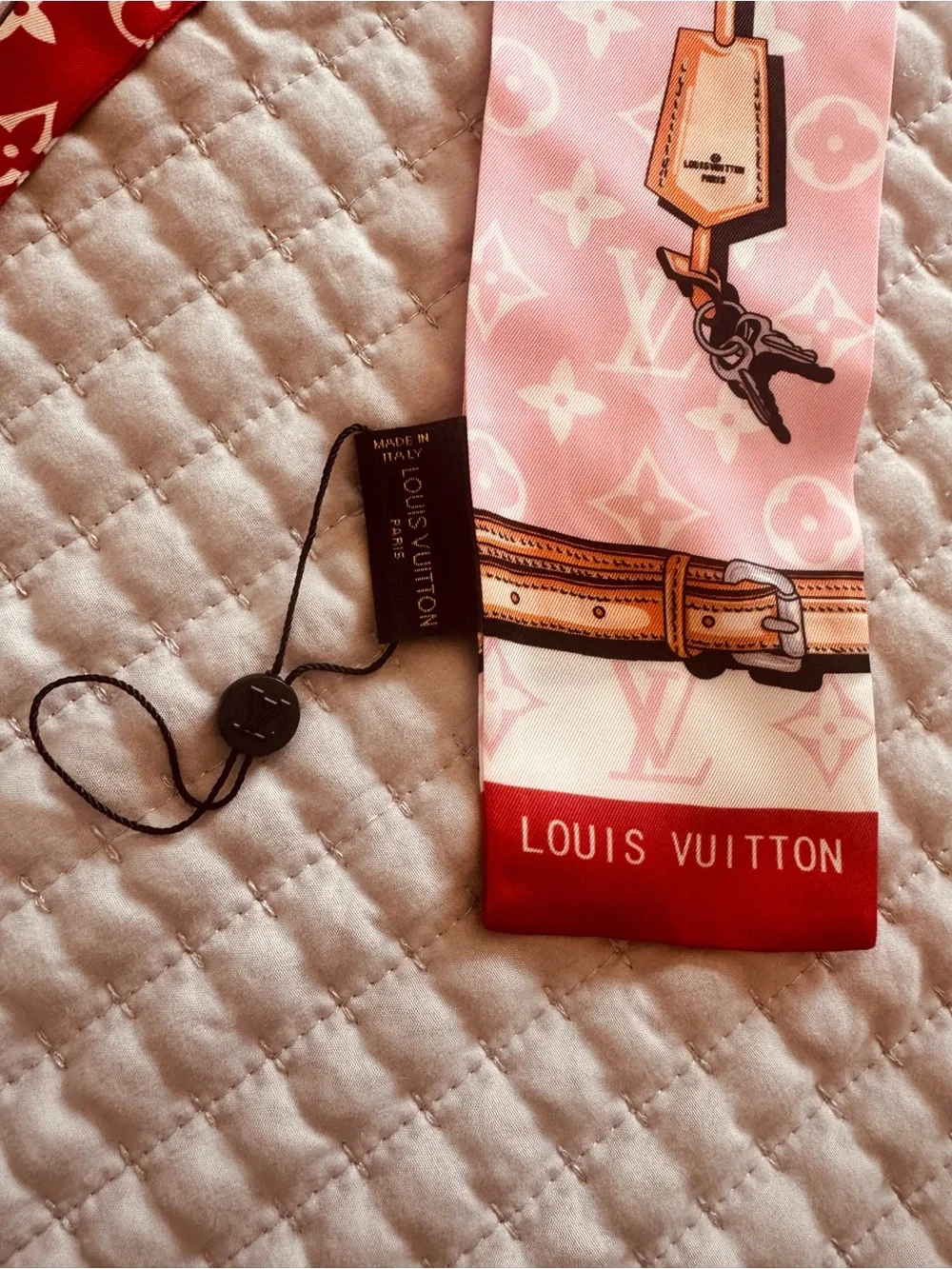 Louis Vuitton Red & Pink Monogram Silk Twilly Scarf